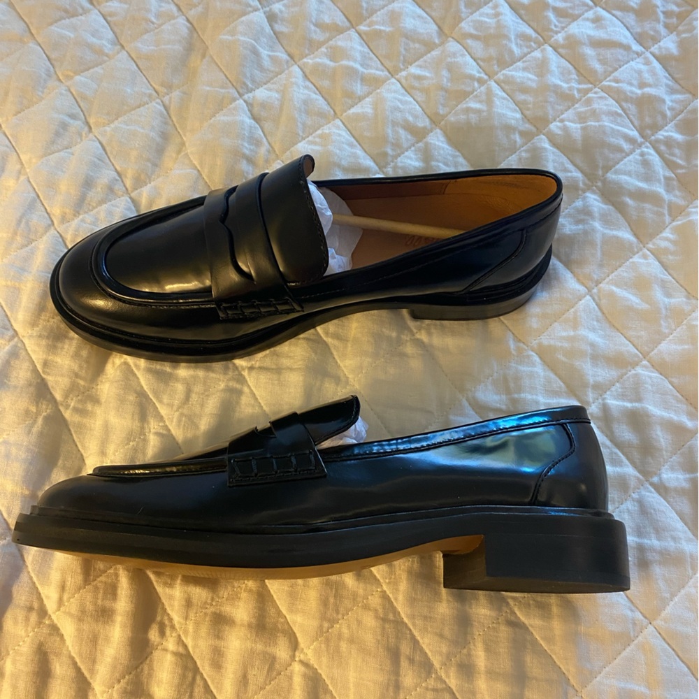 Madewell Chunky Leather Loafers, Black, Size 10